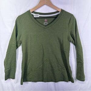 Isaac Mizrahi Live Essentials Green V-Neck Long Sleeve Top Size S